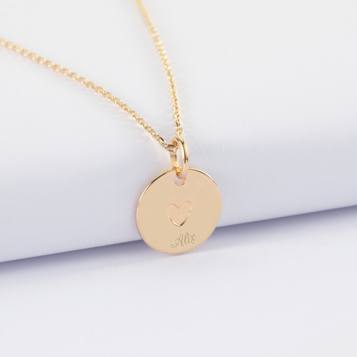 Pendentif enfant personnalisé coeur estampillé plaqué or 15 mm - HappyBulle x Atelier Wagram - prénom