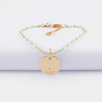 Bracelet perles Miyuki colorées personnalisé médaille gravée plaqué or coeur estampillé 15 mm - HappyBulle x Atelier Wagram - date