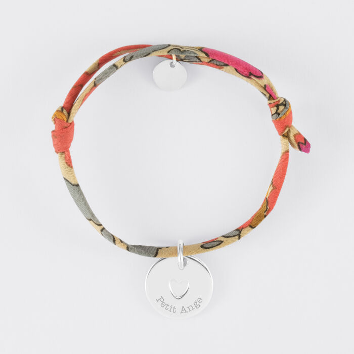 Bracelet enfant Liberty personnalisé médaille gravée argent coeur estampillé 15 mm - HappyBulle x Atelier Wagram - petit ange