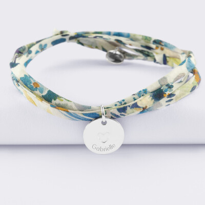 Bracelet 3 tours Liberty personnalisé médaille gravée argent coeur estampillé 15 mm - HappyBulle x Atelier Wagram - prénom