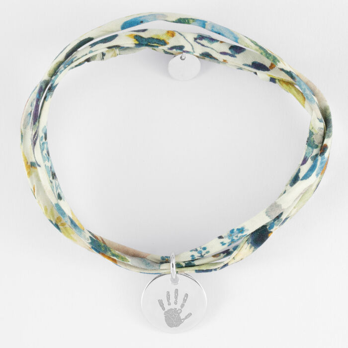 Bracelet 3 tours Liberty personnalisé médaille gravée argent coeur estampillé 15 mm - HappyBulle x Atelier Wagram - empreinte