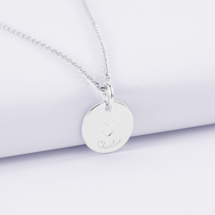 Pendentif enfant personnalisé coeur estampillé argent 15 mm - HappyBulle x Atelier Wagram - prénom