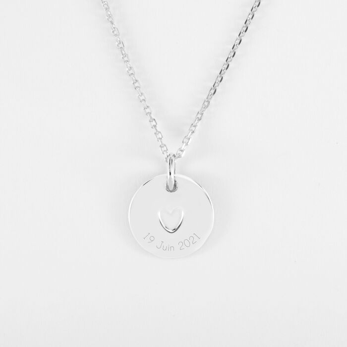 Pendentif enfant personnalisé coeur estampillé argent 15 mm - HappyBulle x Atelier Wagram - date