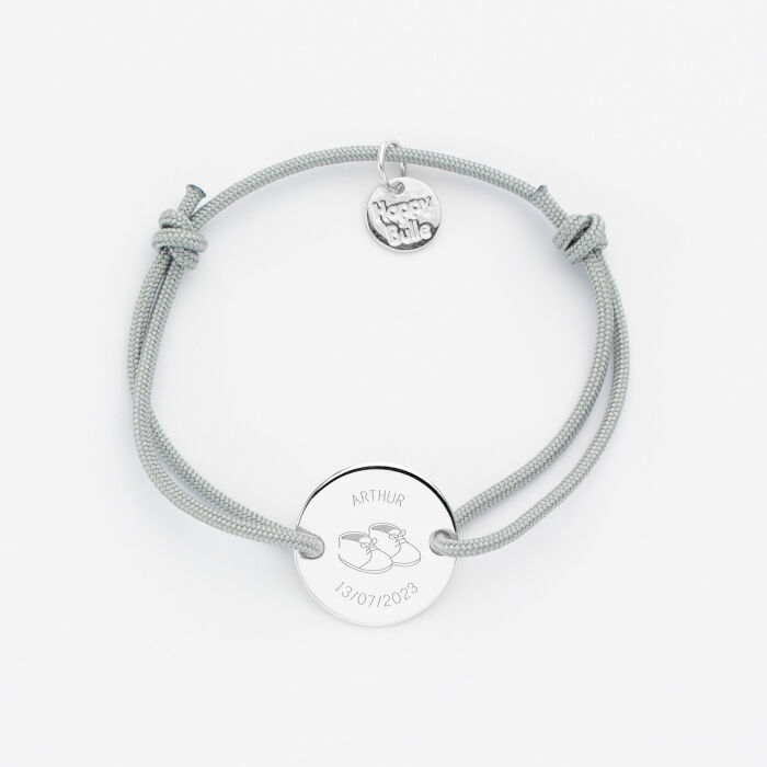 Bracelet enfant personnalisé médaille gravée argent 2 trous 15mm - Edition spéciale KIDS - chaussures
