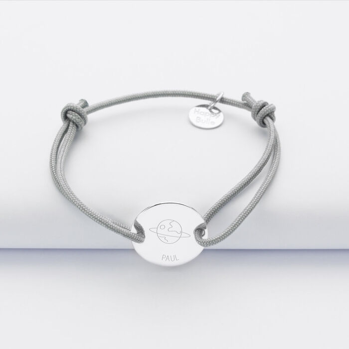 Bracelet enfant personnalisé médaille gravée argent 2 trous 15mm - Edition spéciale KIDS - planète
