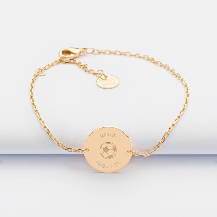 Bracelet chaine enfant personnalisé médaille gravée plaqué or 2 trous 15 mm - Edition spéciale KIDS