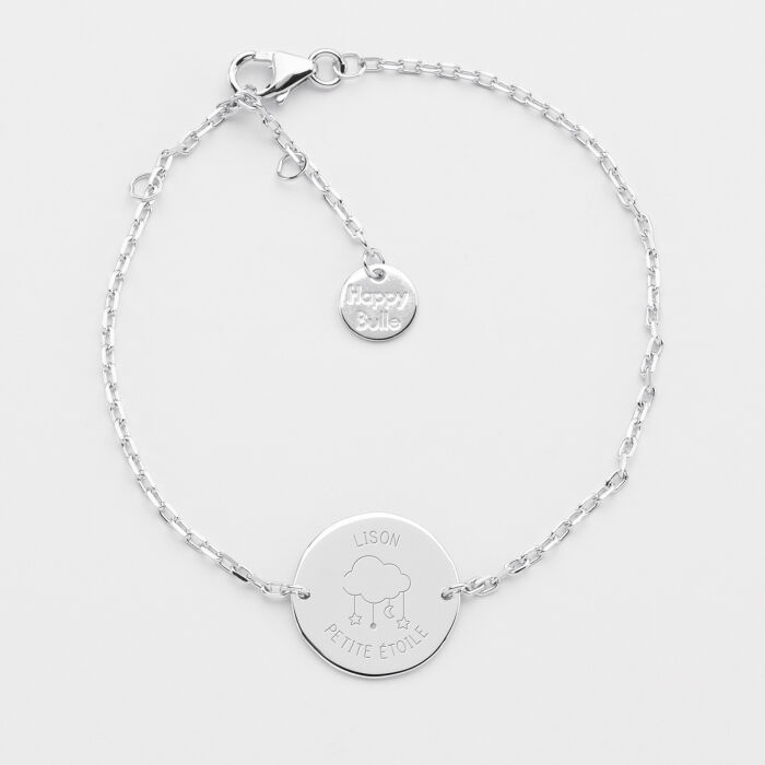 Bracelet chaine enfant personnalisé médaille gravée argent 2 trous 15 mm - Edition spéciale KIDS