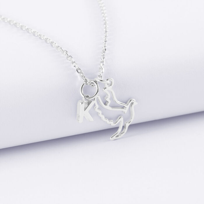 Pendentif enfant colombe argent 18 mm et breloque lettre initiale 5 mm