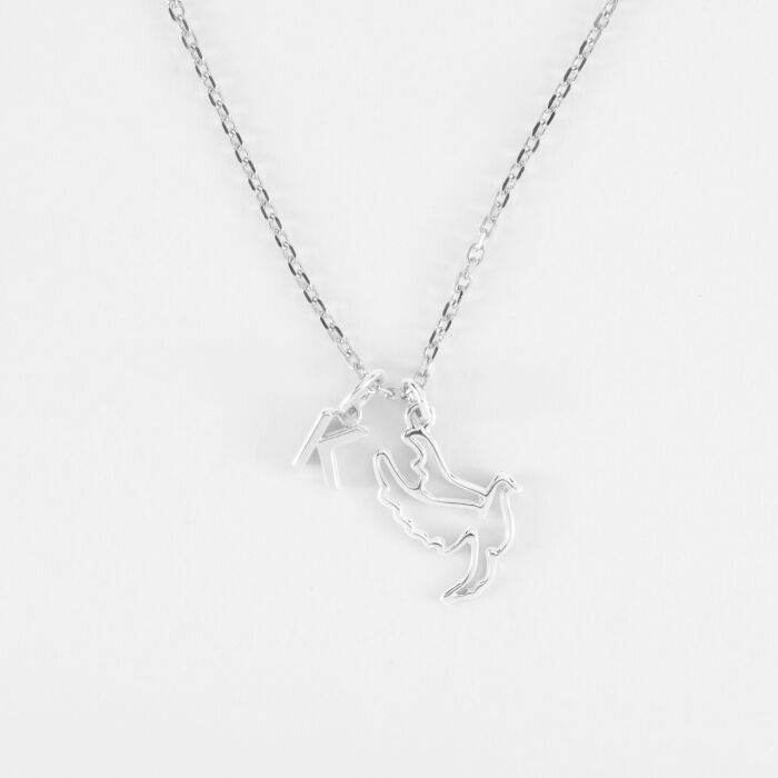 Pendentif colombe argent 18 mm et breloque lettre initiale 5 mm