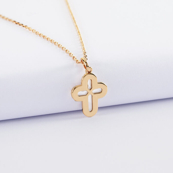 Pendentif croix nacre plaqué or 16 mm - verso biais