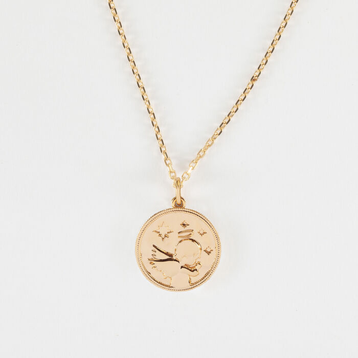 Pendentif personnalisé médaille gravée plaqué or ange texturée 14 mm