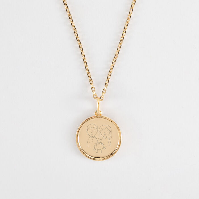 Pendentif personnalisé médaille gravée plaqué or ange texturée 14 mm - illustration