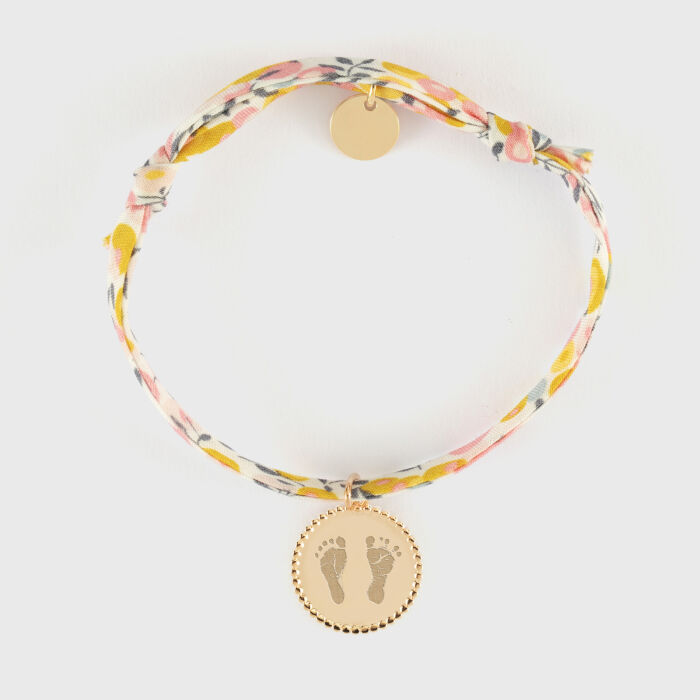 Bracelet enfant Liberty personnalisé médaille gravée plaqué or colombe texturée 14 mm - empreinte