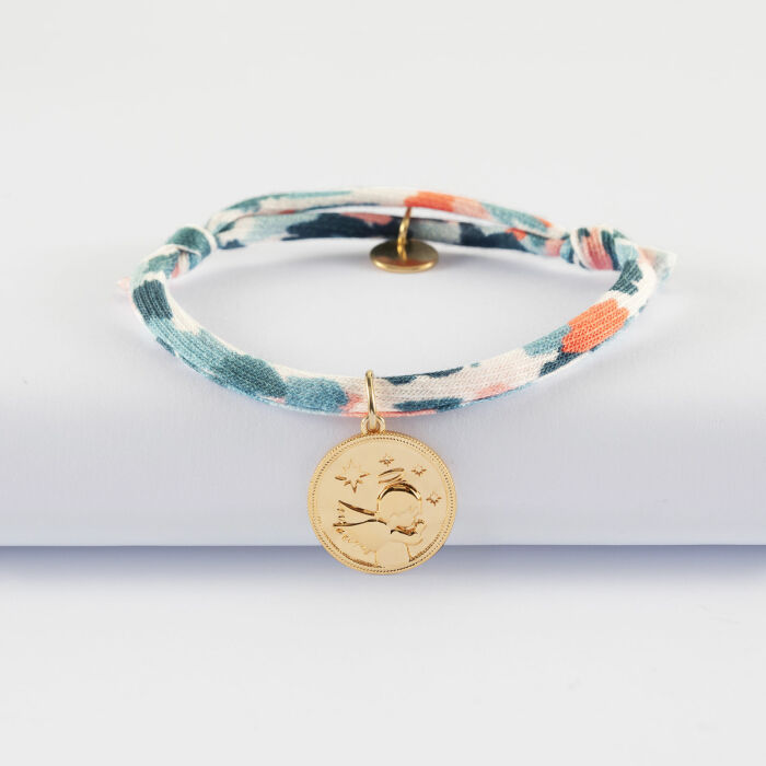Bracelet enfant Liberty personnalisé médaille gravée plaqué or ange texturée 14 mm
