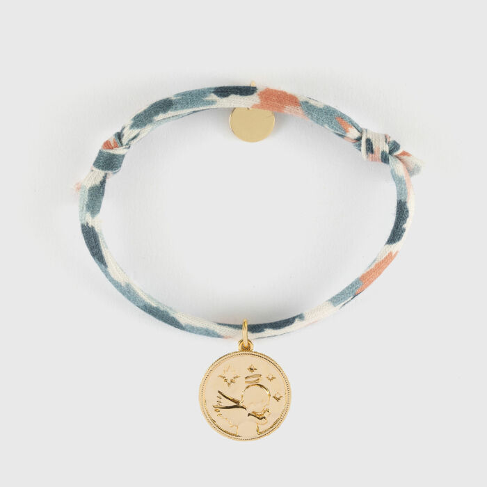Bracelet enfant Liberty personnalisé médaille gravée plaqué or ange texturée 14 mm