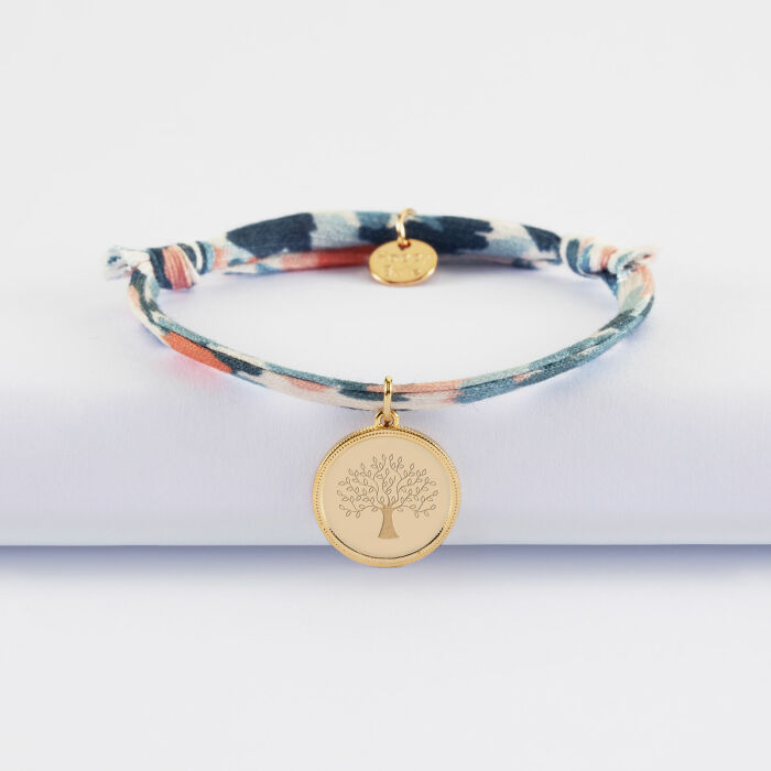 Bracelet enfant Liberty personnalisé médaille gravée plaqué or ange texturée 14 mm