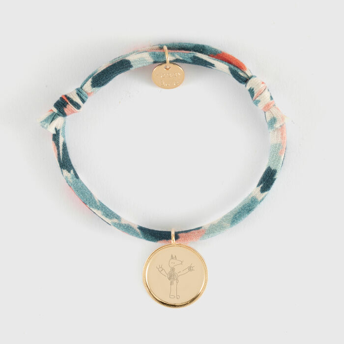 Bracelet enfant Liberty personnalisé médaille gravée plaqué or ange texturée 14 mm