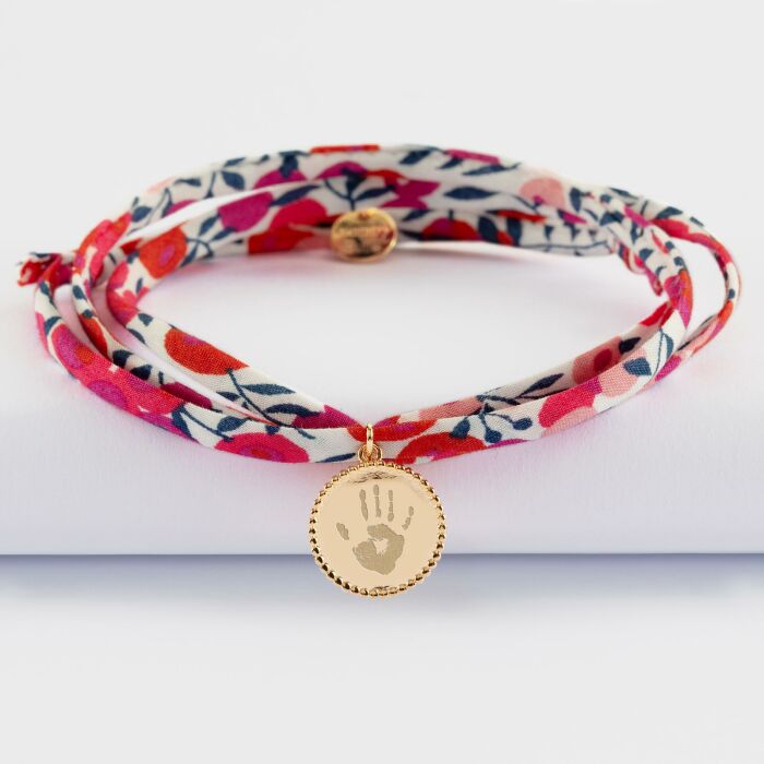 Bracelet 3 tours Liberty personnalisé médaille gravée plaqué or colombe texturée 14 mm