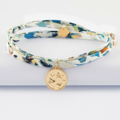 Bracelet 3 tours Liberty personnalisé médaille gravée plaqué or ange texturée 14 mm