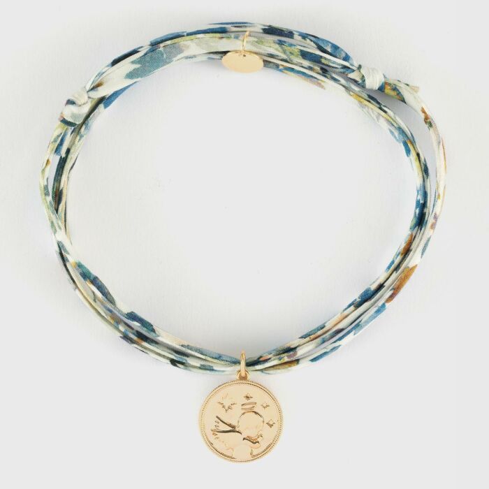 Bracelet 3 tours Liberty personnalisé médaille gravée plaqué or ange texturée 14 mm