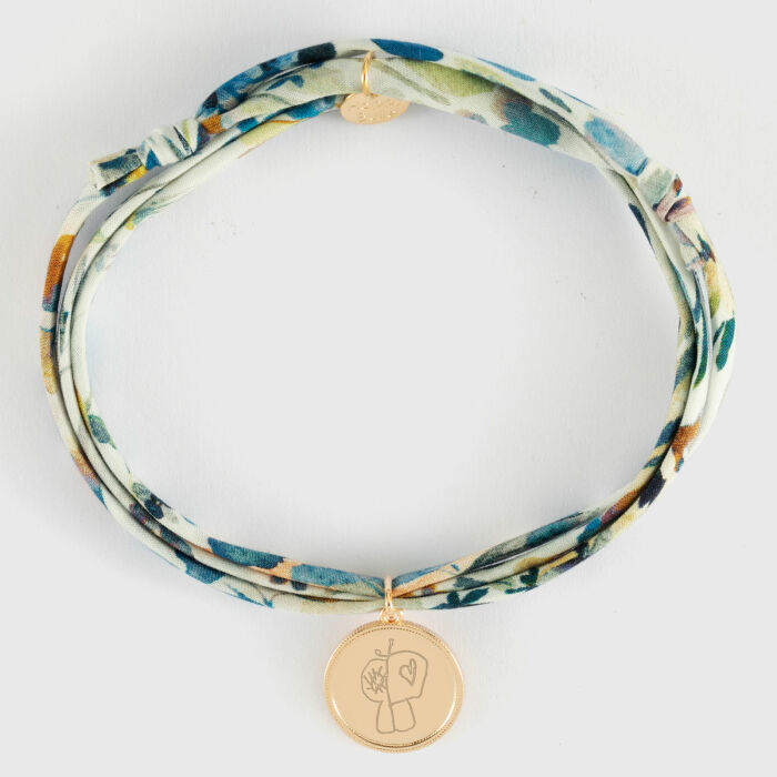 Bracelet 3 tours Liberty personnalisé médaille gravée plaqué or ange texturée 14 mm