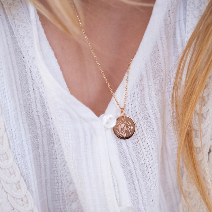 Ciondolo Ceremonia bambini personalizzato medaglietta incisa placcata oro 15 mm