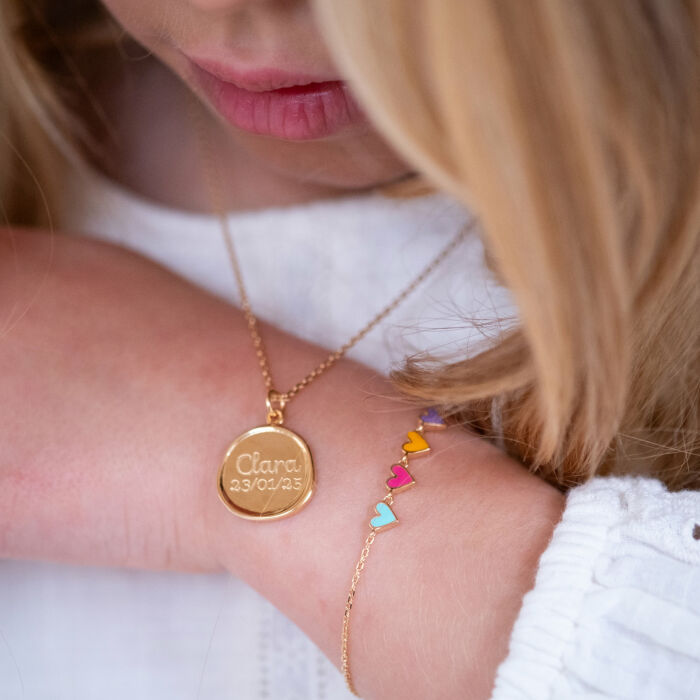 Bracciale catena bambini cuore smalto multicolore placcata oro