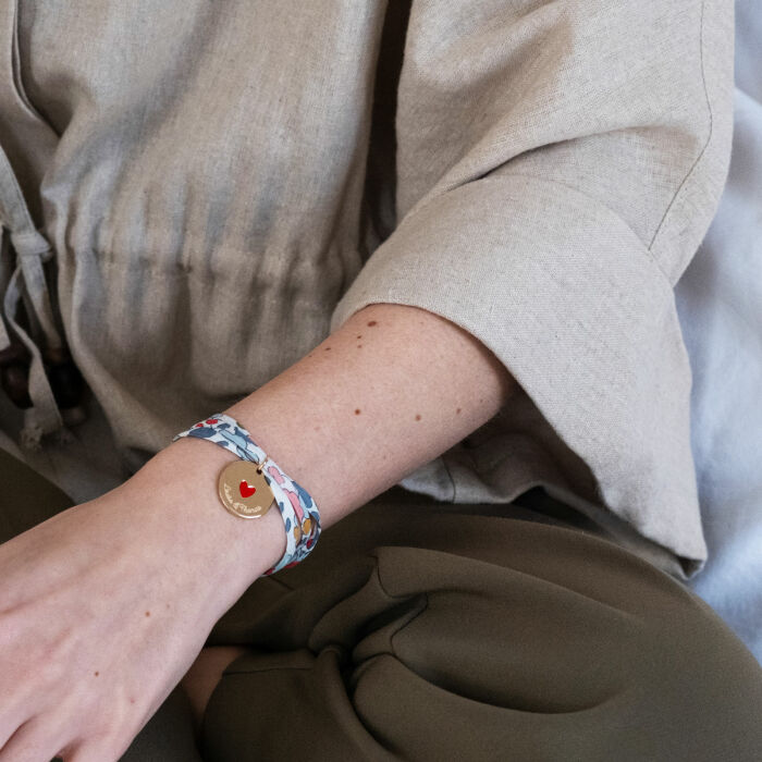 Personalised Liberty Wrap Bracelet with Gold-Plated Red Enamel Heart Disc 19 mm- HappyBulle x Atelier Wagram