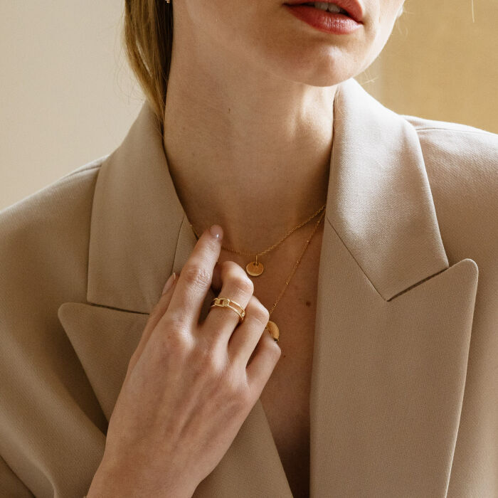 Anillo cadena eslabón ancho baño oro