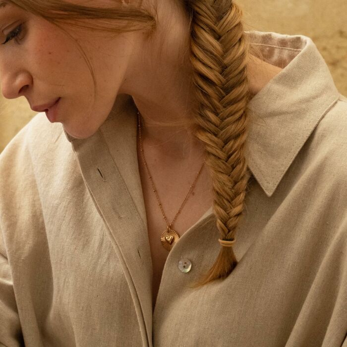 Ciondolo personalizzato medaglietta sole cuore bombato incisa placcata oro 19 mm