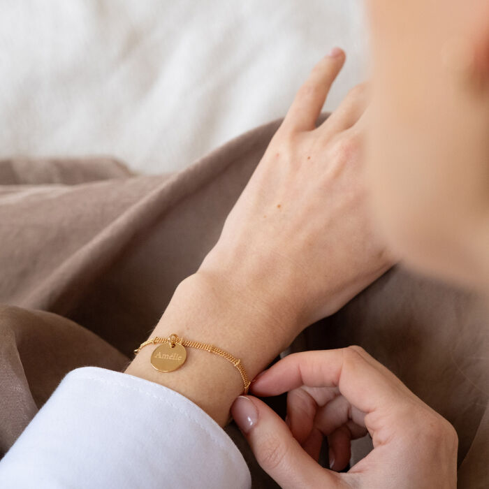 Bracciale catena doppia personalizzato medaglietta incisa placcata oro 15 mm