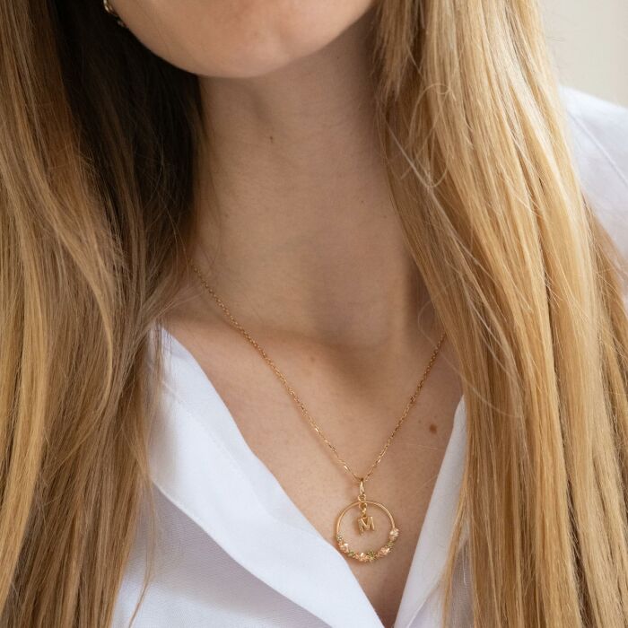 Ciondolo cerchio scintillante colorato personalizzato medaglietta placcata oro lettera iniziale 5 mm
