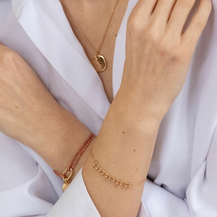 Pulsera cadena bolas baño oro