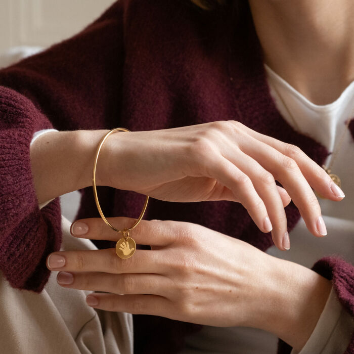 Brazalete personalizado baño oro medalla grabada 15 mm