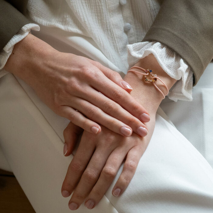 Bracciale cordino cuore scintillante colorato placcato oro 18x15 mm