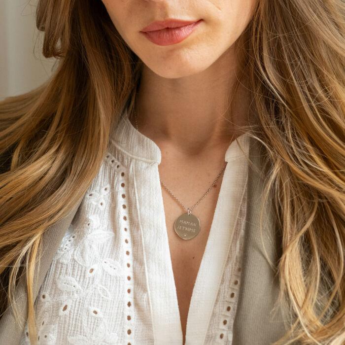 Ciondolo personalizzato medaglietta scintillante incisa argento 20 mm