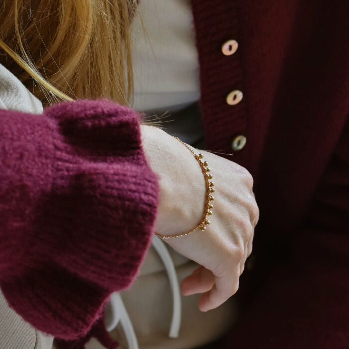 Pulsera cadena bolas baño oro