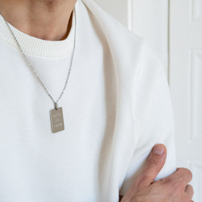 Ciondolo uomo personalizzato medaglietta incisa acciaio 20x32 mm