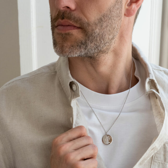 Colgante hombre personalizado medalla grabada plata 19 mm