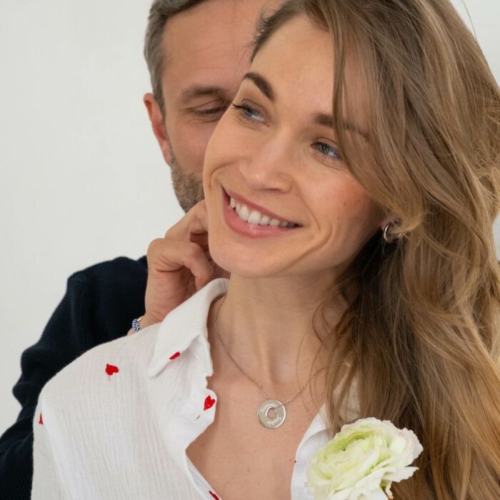 Ciondolo personalizzato medaglietta argento incisa disco aperto cuore 21 mm