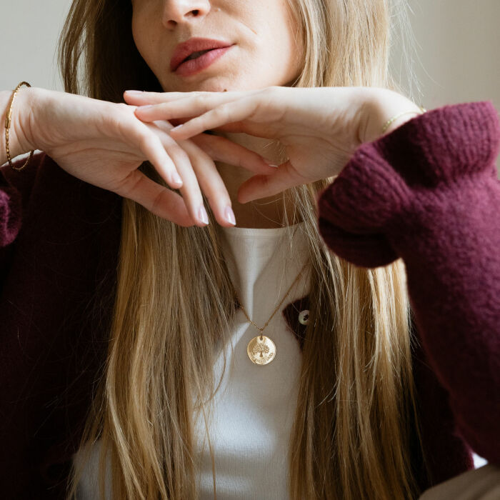 Ciondolo personalizzato medaglietta incisa placcata oro 19 mm - Edizione speciale Albero della Vita