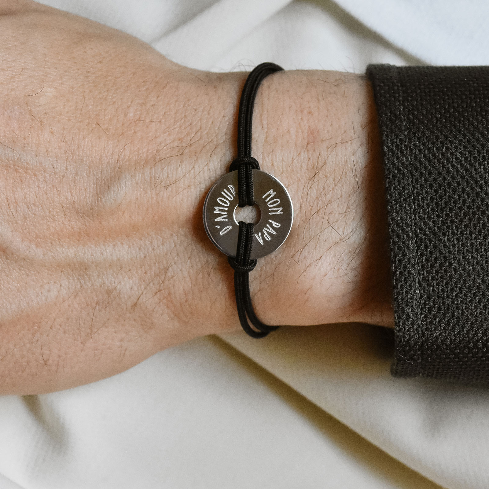 Personalised Men's Leather Cord Bracelet with Engraved Silver Open