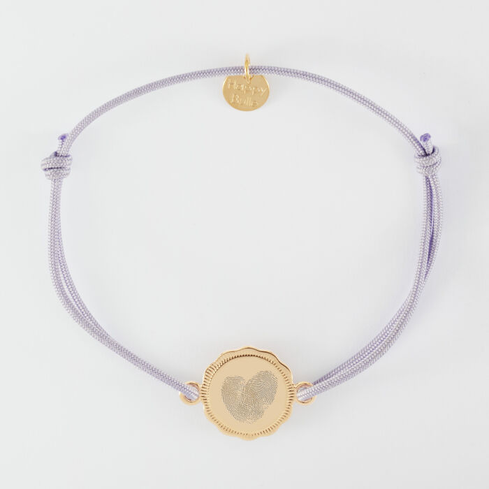 Bracelet personnalisé médaille contour fleur gravée plaqué or 2 trous 15 mm - empreinte