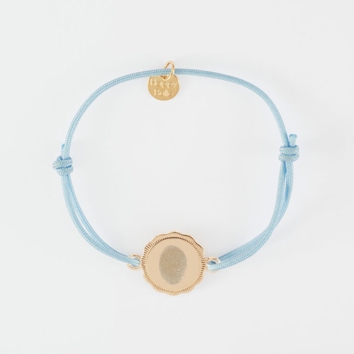 Bracelet enfant personnalisé médaille contour fleur gravée plaqué or 2 trous 15 mm - empreinte