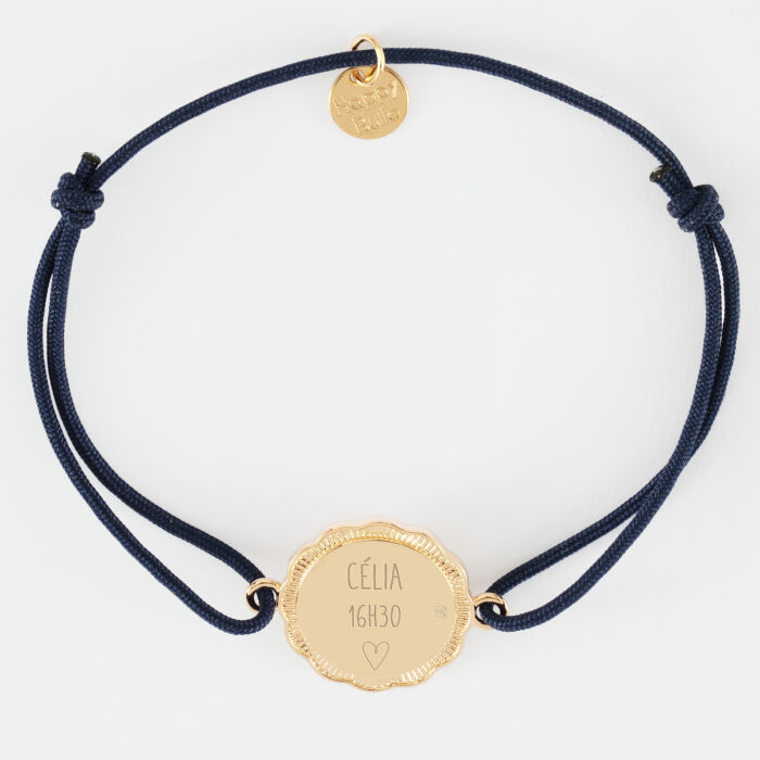 Bracelet personnalisé médaille contour fleur gravée plaqué or 2 trous 18 mm - verso - texte pictogramme