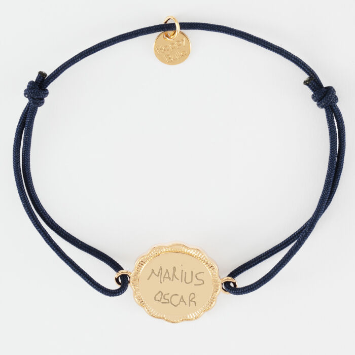 Bracelet personnalisé médaille contour fleur gravée plaqué or 2 trous 18 mm - écrit