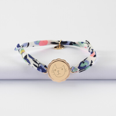 Bracelet enfant Liberty personnalisé médaille contour fleur gravée plaqué or 2 trous 15 mm - dessin
