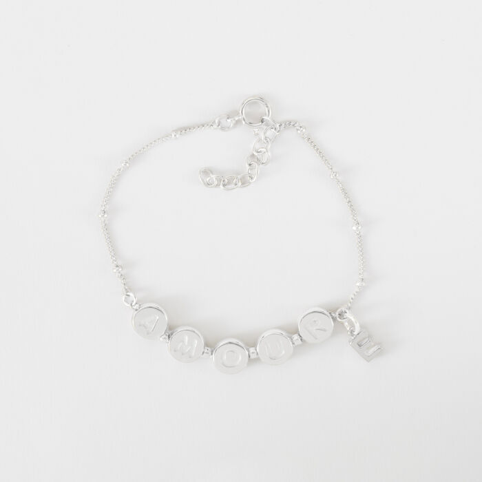 Bracelet chaîne pastilles estampillées "Amour" argent
