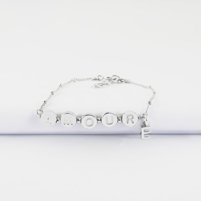 Bracelet chaîne pastilles estampillées "Amour" argent