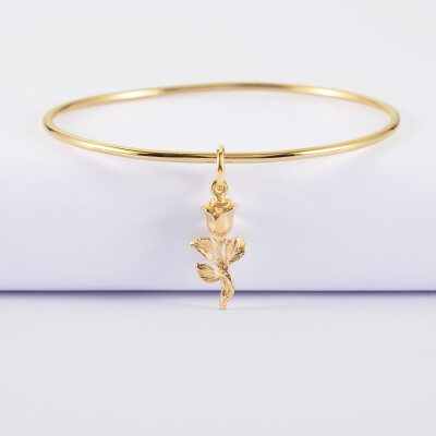 Bracelet jonc plaqué or breloque rose 19 mm